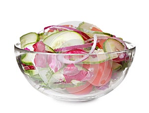 Delicious fresh cucumber tomato salad in bowl