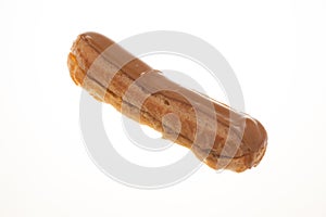 Delicious fresh eclaire isolated on white background