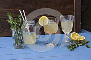 Delicious, fresh lemonade in glass goblets