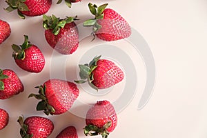 Delicious fresh red strawberries on white background, top view