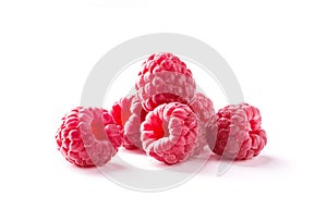 Delicious fresh ripe raspberries on white