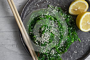 Delicious fresh seaweed salad  sesame seeds