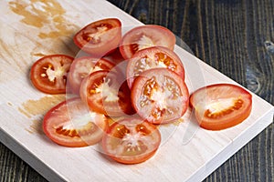 delicious fresh tomato cut into chunks on the table