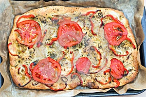 Delicious fresh traditional Italian focaccia bread