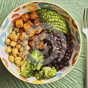 Delicious and fresh vegan meal power bowl