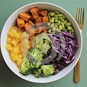 Delicious and fresh vegan meal power bowl