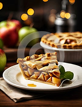 A delicious and freshly baked slice of apple pie.