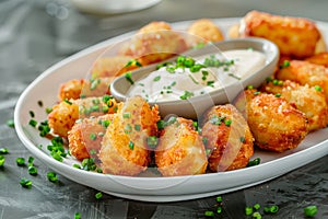 Delicious fried cheese bites with creamy dipping sauce