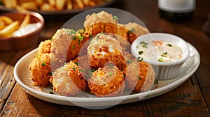 Delicious fried cheese bites with dipping sauce