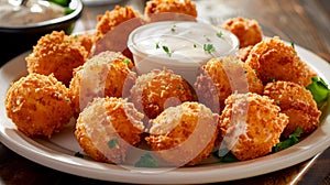 Delicious fried chicken nuggets with creamy dipping sauce