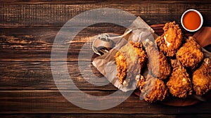Delicious Fried Chicken On Wooden Table
