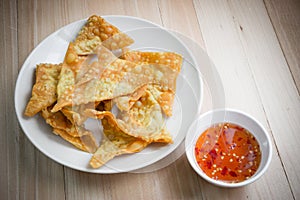 Delicious Fried dumpling crispy with spicy sauce