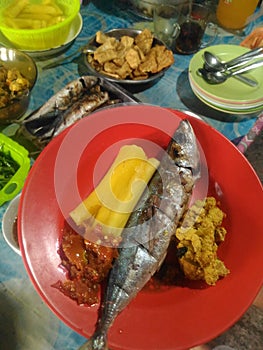 Delicious fried fish eat with sambal