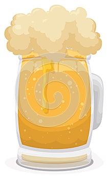 Delicious frothy beer served in a glass tankard, Vector illustration