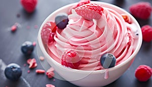 Delicious frozen yogurt topped with fresh berries for refreshing dessert