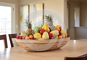 Delicious Fruit basket dining room. Generate Ai