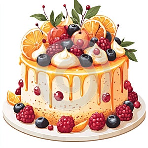 Delicious Fruit Cake with Drizzle Illustration
