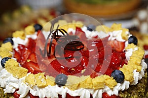 Delicious fruit cake. Summer tart. Chic dessert