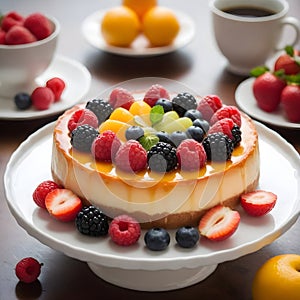 Delicious fruit flan on plate