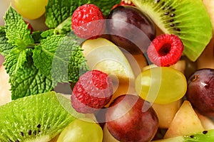 Delicious fruit salad, closeup