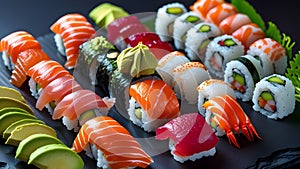 Delicious Fruit Topped Sushi Presentation