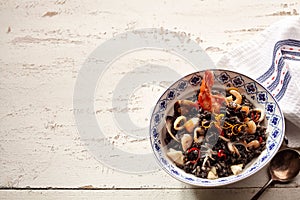 Delicious frutti de mare with copy space on table photo