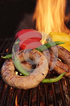 Delicious german sizzle sausages on the barbecue grill XXXL