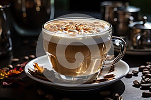 Delicious glass cups with cappuccino coffee