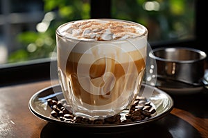 Delicious glass cups with cappuccino coffee