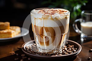 Delicious glass cups with cappuccino coffee