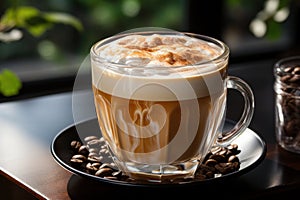 Delicious glass cups with cappuccino coffee