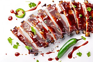 Delicious glazed pork ribs with fresh herbs