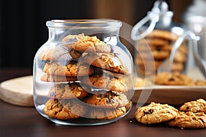Delicious gluten free peanut butter oatmeal cookies in a glass jar