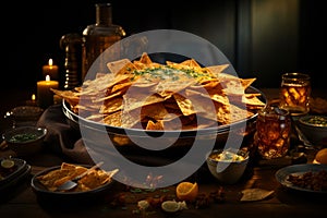 Delicious gourmet cheese nachos captivating food photography with exquisite detail