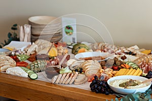 Delicious gourmet food setup of snacks for party. Creative food setup, catering service