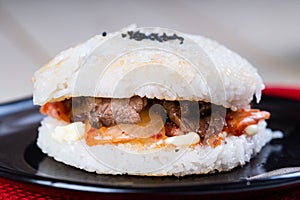 Delicious gourmet yakiniku kimchi burger