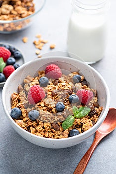 Delicious granola with berries in bowl