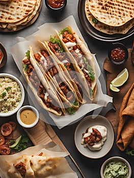 Delicious Greek gyros wrapped in pita bread. Shawarma, grilled pita. With fresh meat and vegetables.