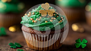 A Delicious Green Cupcake Decorated With A Shamrock