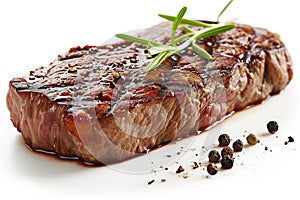 delicious Grilled big steak meat with rozemary and peper on a white background photo