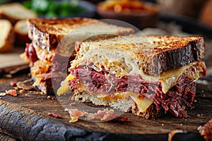 Delicious Grilled Cheese and Pastrami Sandwich Close-Up