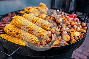 Delicious grilled corn and other vegetables