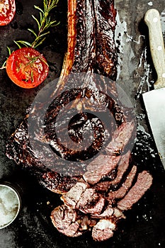 Delicious grilled lean tomahawk beef steak