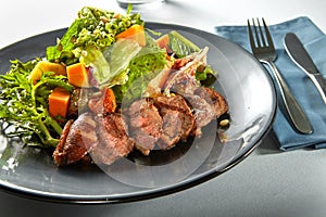 Delicious, grilled meat duck with roasted pumpkin