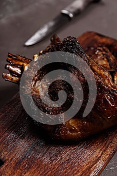 Delicious grilled ribs or roasted lamb rack seasoned with a spicy pepper basting sauce