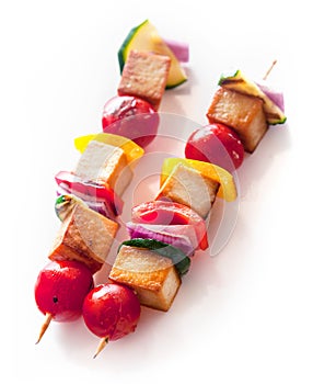 Delicious grilled smoked Tofu and vegetable kebabs