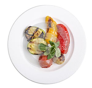 Delicious grilled vegetables in a white plate.