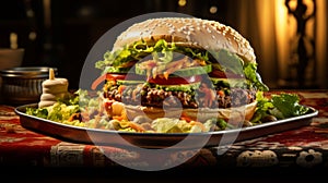 Delicious Guacamole Burger On Plate With Skillful Lighting