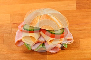 Delicious ham, cheese and salad sandwich