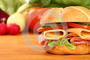 Delicious ham, cheese and salad sandwich